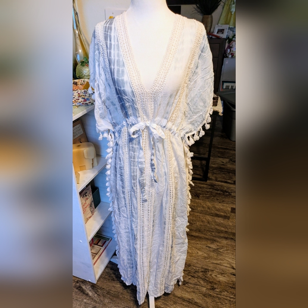 Blue Island Tie Dye Cover-Up Kaftan Size MediumBeautiful Beach,Pool
